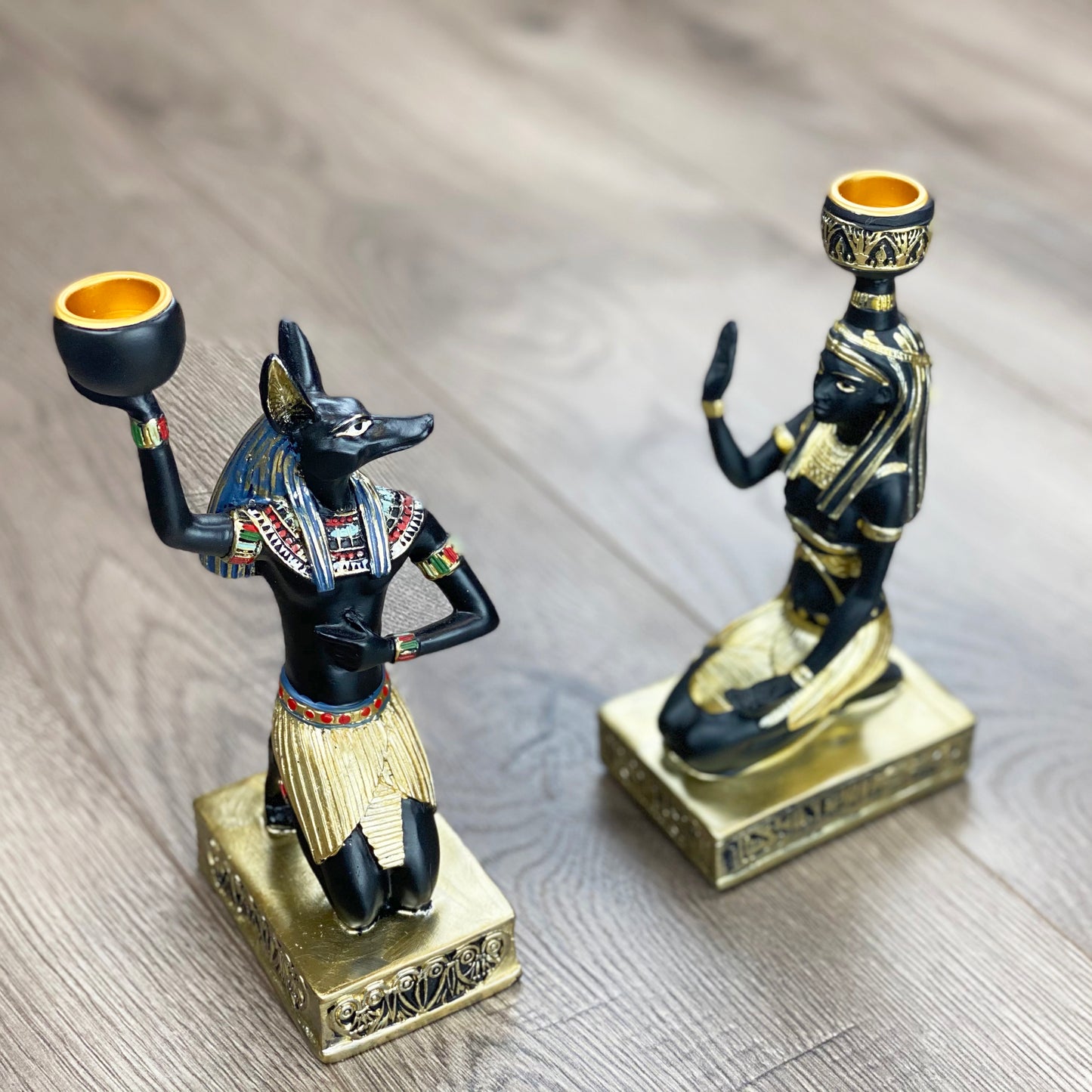 Ancient Egyptian deities Statue Candle holder, Set of 3, Vintage Style God and Goddess Home Décor for Holiday