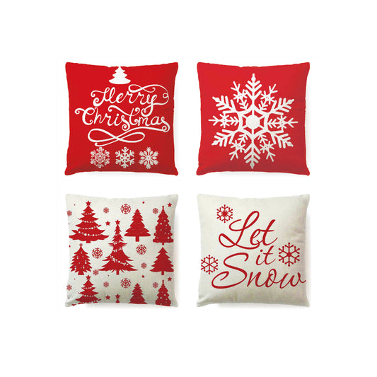 Holiday Decorative Pillow Cover, 17" x 17", 4 Piece Christmas Winter Pillow Cover Set