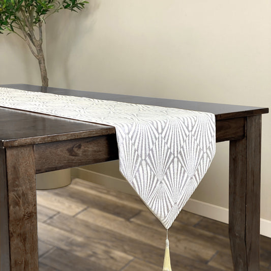 Table Runner with Geometric Striped Design, 14" x 90", ivory, Washable table runner for fall dining table