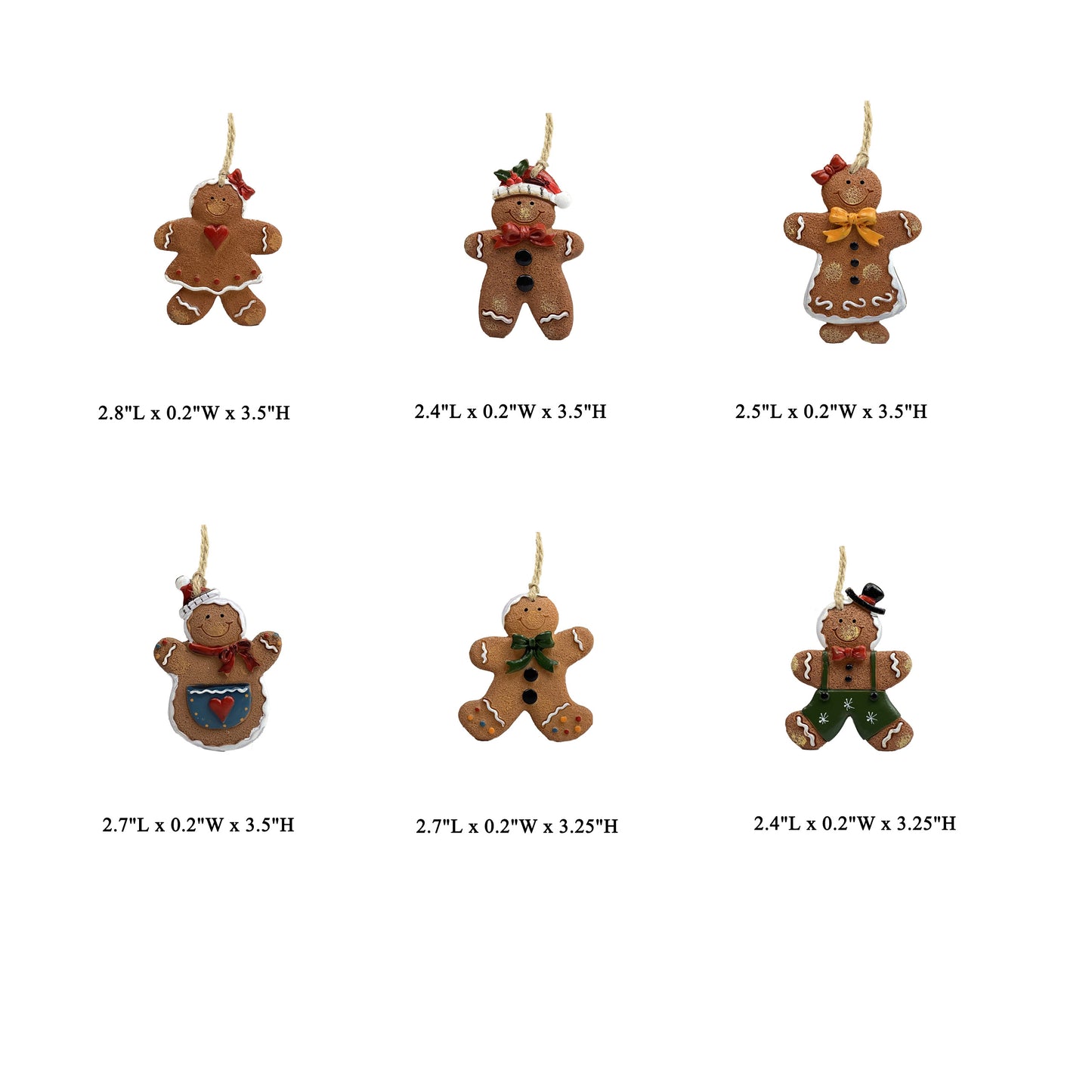 Gingerbread Man Christmas Ornaments, Set of 6