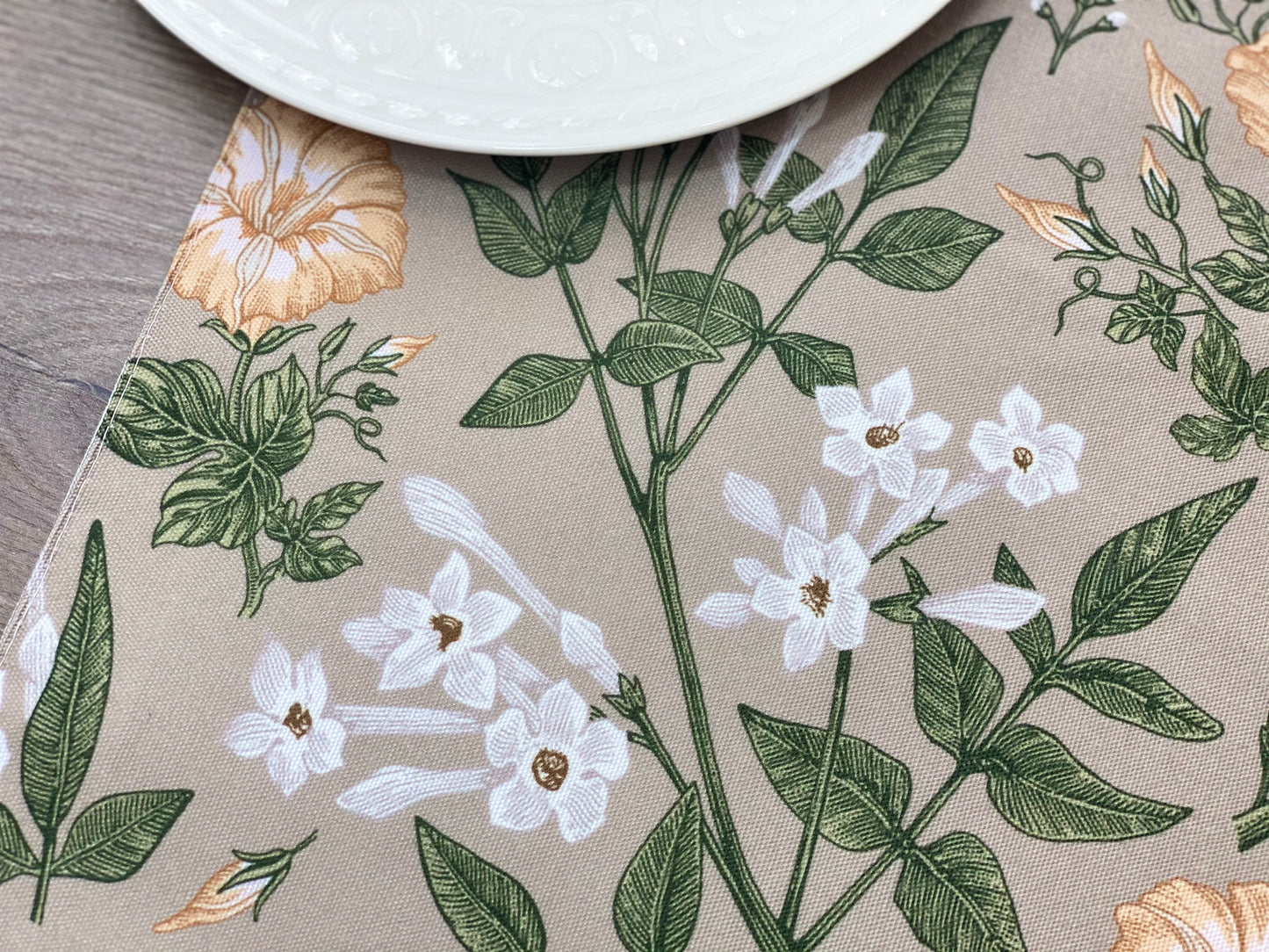 Set of 4 Vintage Flowers Placemat, Petunia Jasmine croton wildflowers Pattern, Washable Cotton Placemat for fall dining table