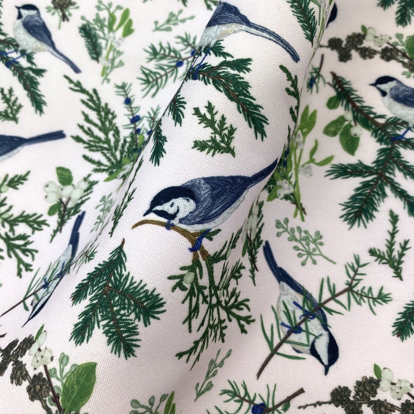 Set of 4 titmouse bird placemat, Vintage floral, spruce, snow berry and titmouse birds pattern, washable Placemat for dining table