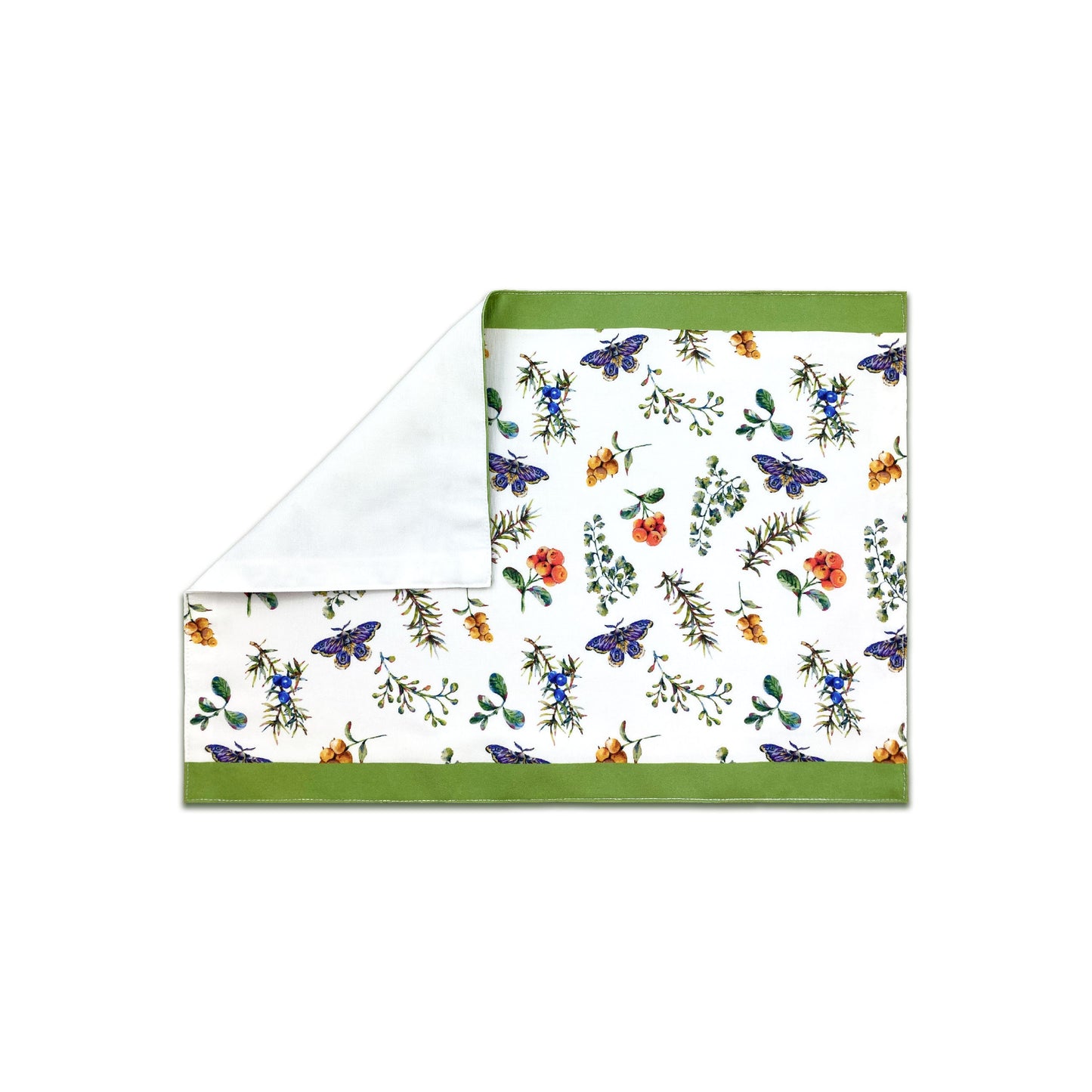 Set of 4 floral forest Placemat, butterflies with fir branches, berries and fern pattern, Machine washable Placemat