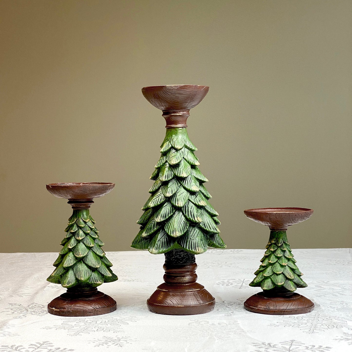 Christmas Tree Candle Holder, Set of 3, Holiday Centerpiece Display, Pine Tree Table decor for winter season autumn