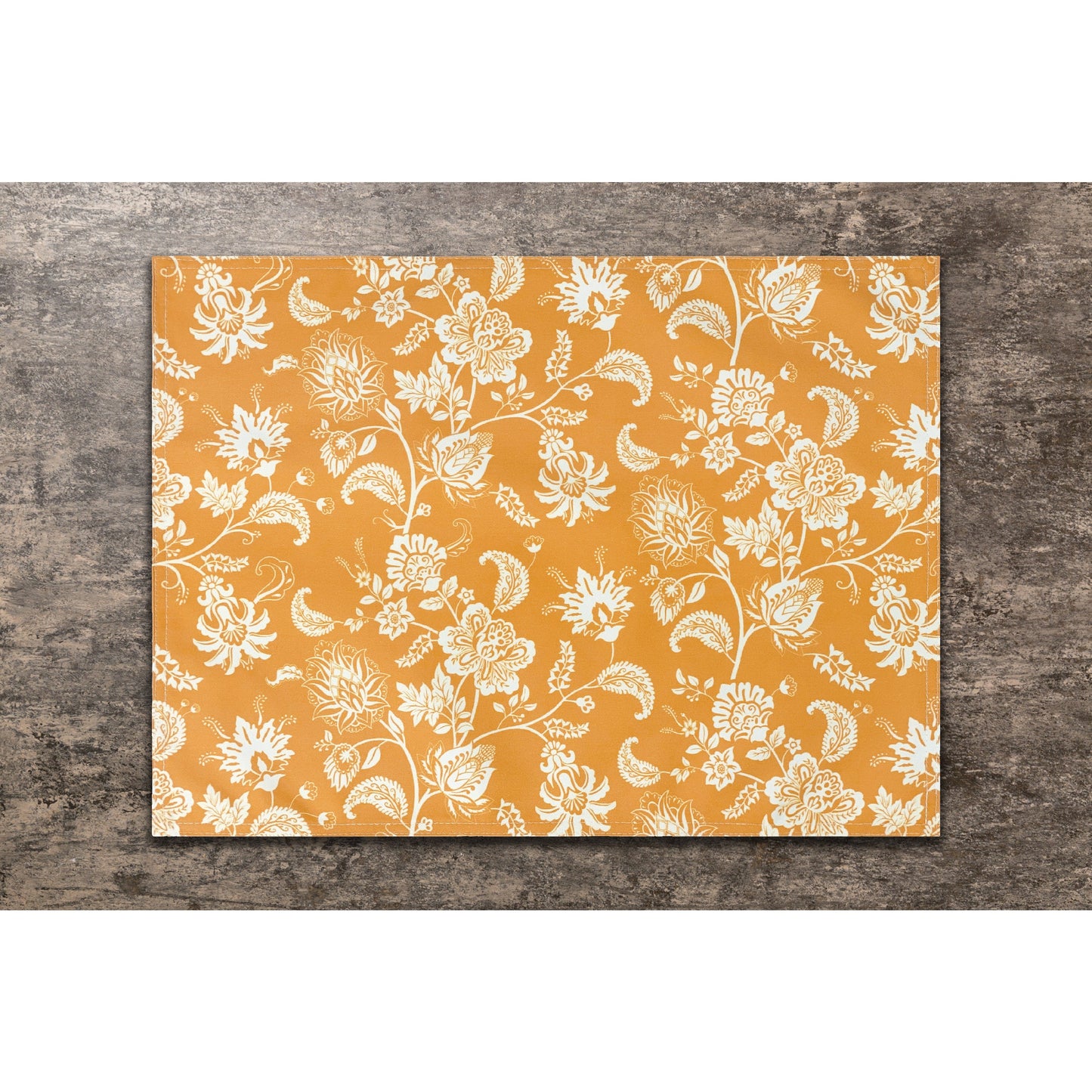 Set of 4 Yellow Vintage Climbing Flower Placemat, Fall floral printed placemat, 14" x 19", Washable Cotton Placemat for dining table