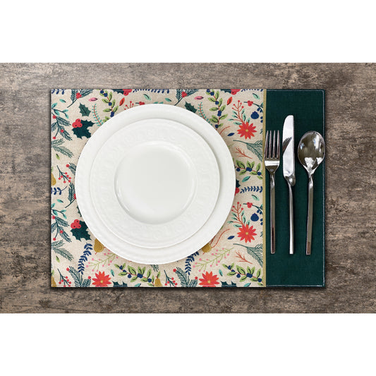 Winter Holiday Christmas 6 Piece Placemat Set ( GREEN & RED )