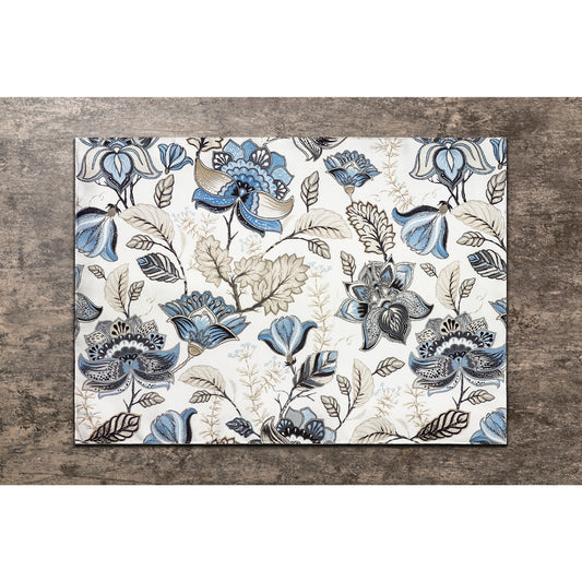 Set of 4 Blue flower Placemat, Elegant Vintage Floral and Plants Pattern, Machine washable Cotton Placemat